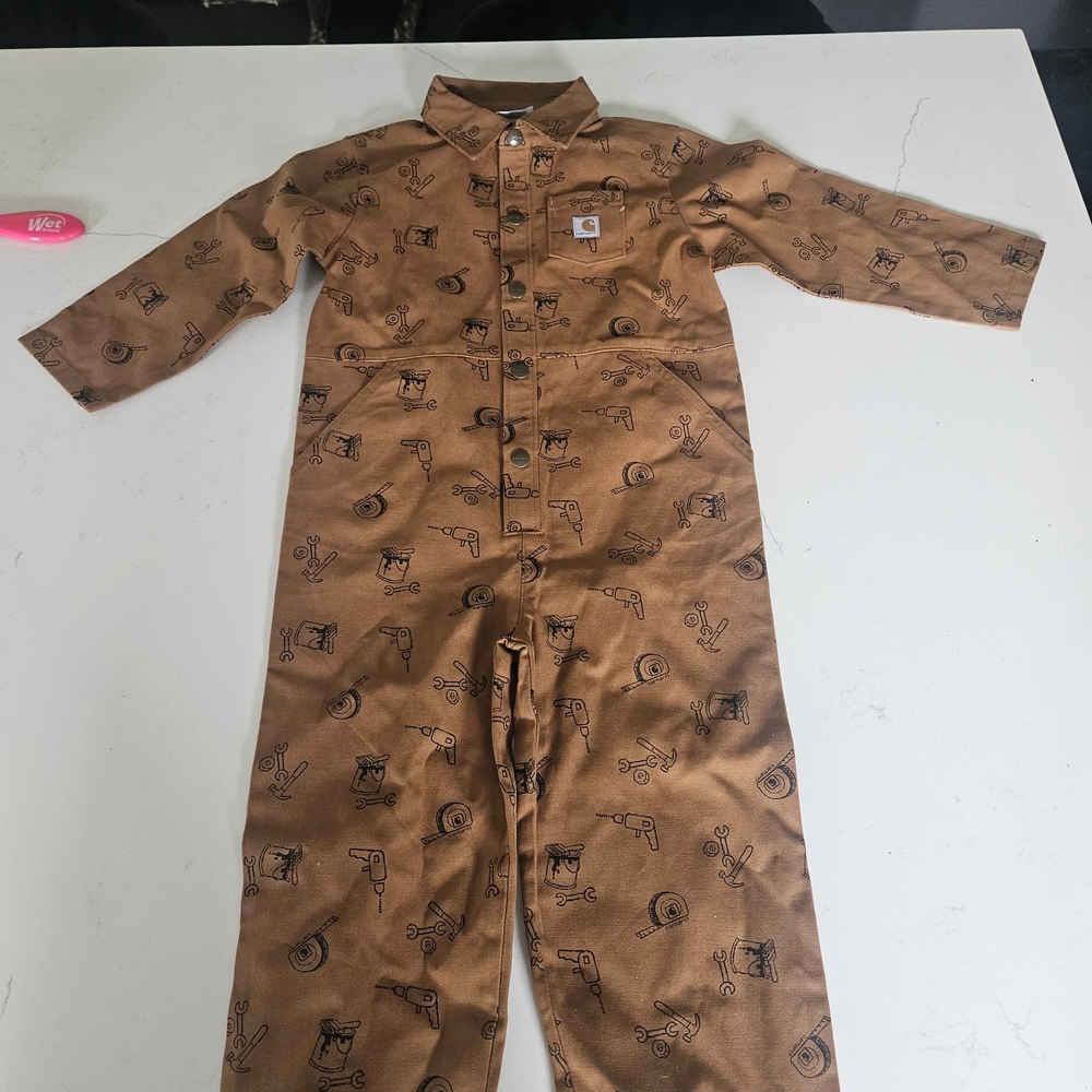 Carhartt Brown Coverall Jumpsuit with Tool Print
